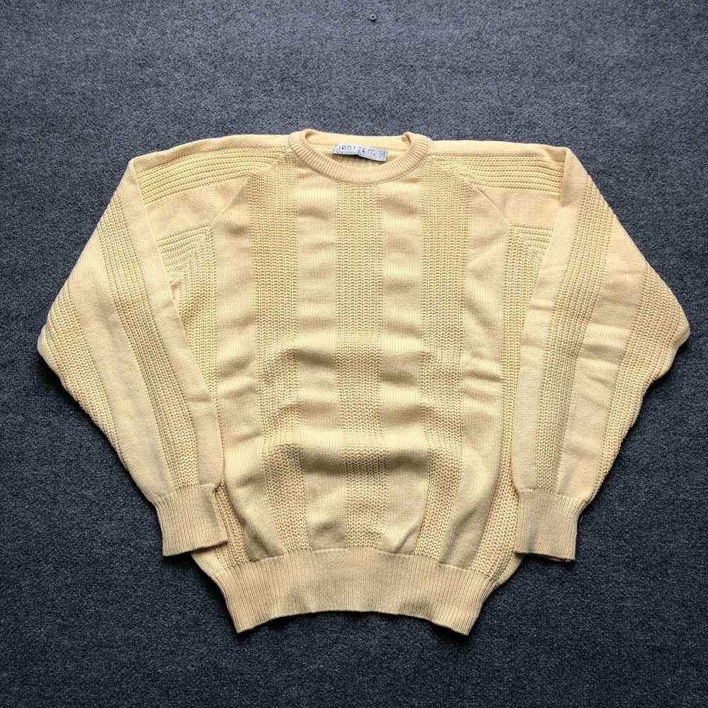 Vintage Jantzen Sweater Womens Large Yellow Striped Dolman Knit Pullover USA